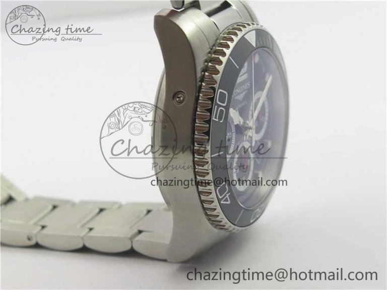 Refined HydroConquest Chrono SS Black Ceramic Bezel OXF Best Edition Black Dial on SS Bracelet A 7578