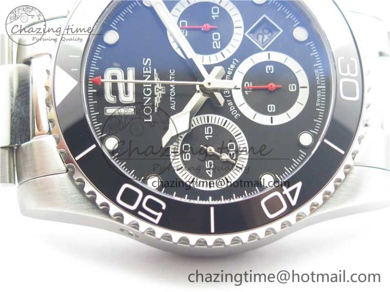 Refined HydroConquest Chrono SS Black Ceramic Bezel OXF Best Edition Black Dial on SS Bracelet A 7578