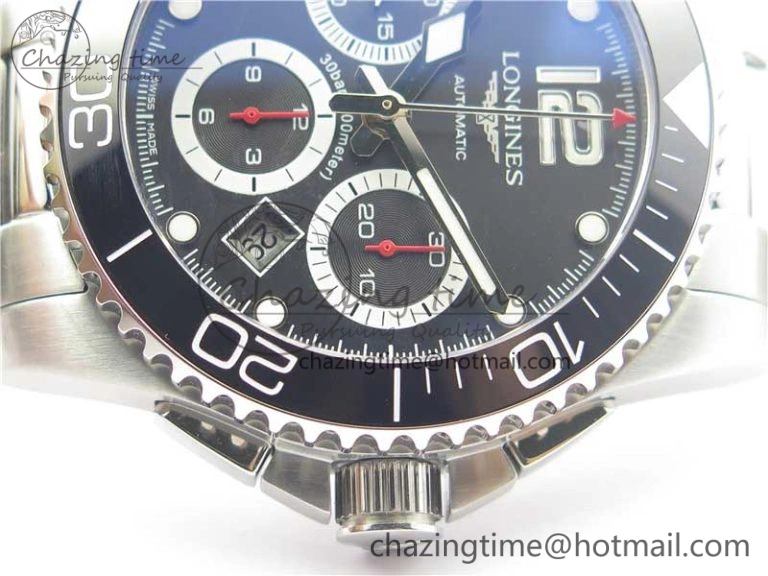 Refined HydroConquest Chrono SS Black Ceramic Bezel OXF Best Edition Black Dial on SS Bracelet A 7578