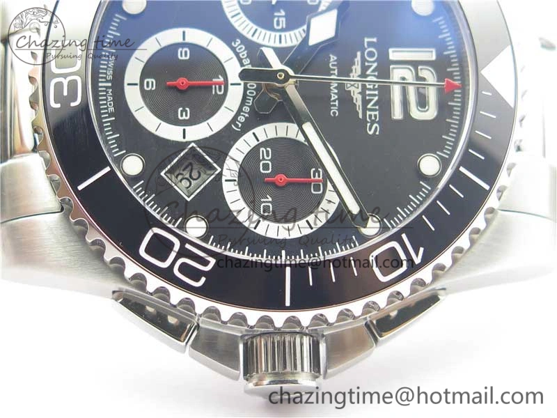 Refined HydroConquest Chrono SS Black Ceramic Bezel OXF Best Edition Black Dial on SS Bracelet A 7578