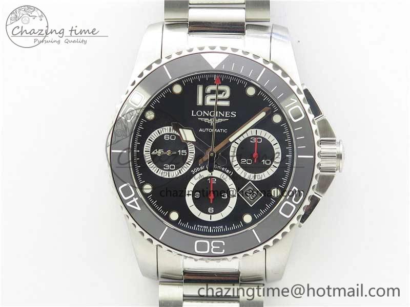 Refined HydroConquest Chrono SS Black Ceramic Bezel OXF Best Edition Black Dial on SS Bracelet A 7578