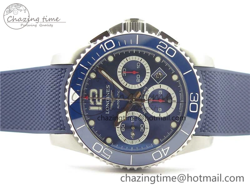 Resilient HydroConquest Chrono SS Blue Ceramic Bezel OXF Best Edition Blue Dial on Blue Rubber Strap A 7576