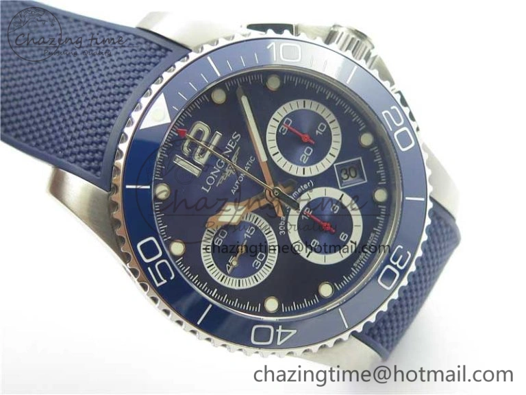 Resilient HydroConquest Chrono SS Blue Ceramic Bezel OXF Best Edition Blue Dial on Blue Rubber Strap A 7576