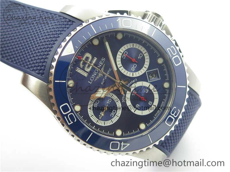 Resilient HydroConquest Chrono SS Blue Ceramic Bezel OXF Best Edition Blue Dial on Blue Rubber Strap A 7576