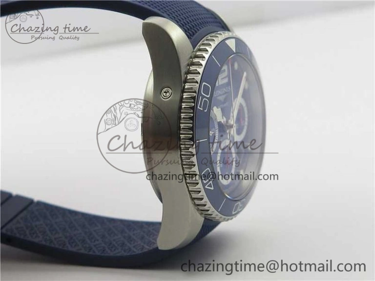 Resilient HydroConquest Chrono SS Blue Ceramic Bezel OXF Best Edition Blue Dial on Blue Rubber Strap A 7576