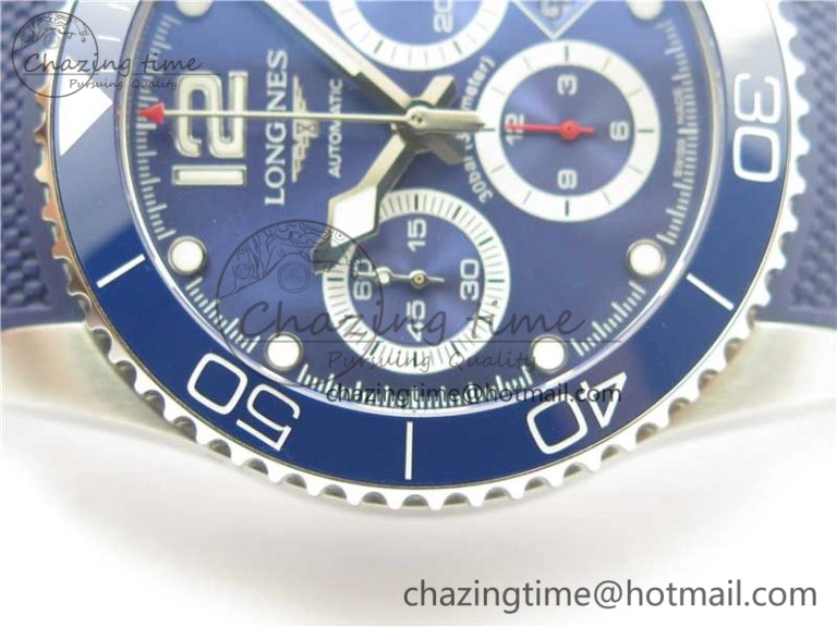 Resilient HydroConquest Chrono SS Blue Ceramic Bezel OXF Best Edition Blue Dial on Blue Rubber Strap A 7576