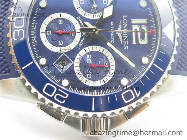 Resilient HydroConquest Chrono SS Blue Ceramic Bezel OXF Best Edition Blue Dial on Blue Rubber Strap A 7576