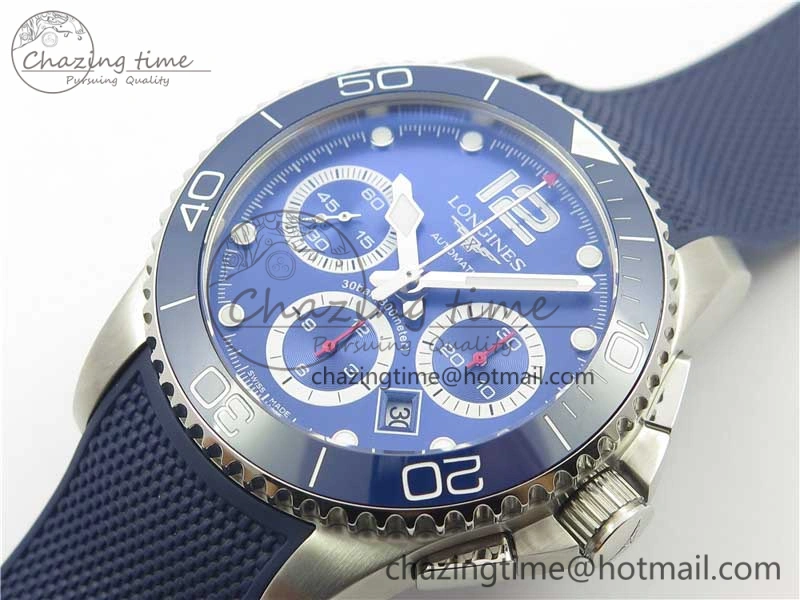 Resilient HydroConquest Chrono SS Blue Ceramic Bezel OXF Best Edition Blue Dial on Blue Rubber Strap A 7576