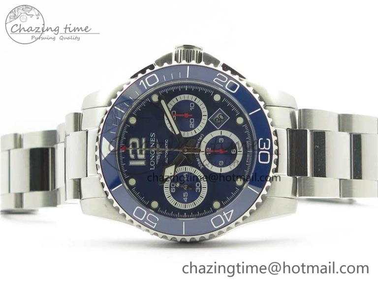 HydroConquest Chrono SS Blue Ceramic Bezel OXF Best Edition Blue Dial on SS Bracelet A Comfortable 7579