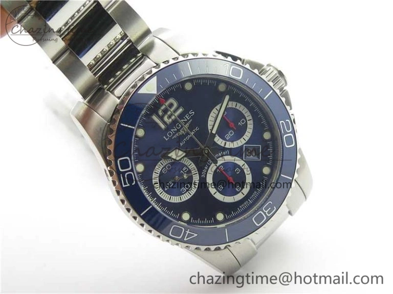 HydroConquest Chrono SS Blue Ceramic Bezel OXF Best Edition Blue Dial on SS Bracelet A Comfortable 7579