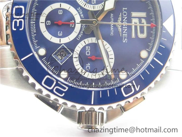 HydroConquest Chrono SS Blue Ceramic Bezel OXF Best Edition Blue Dial on SS Bracelet A Comfortable 7579