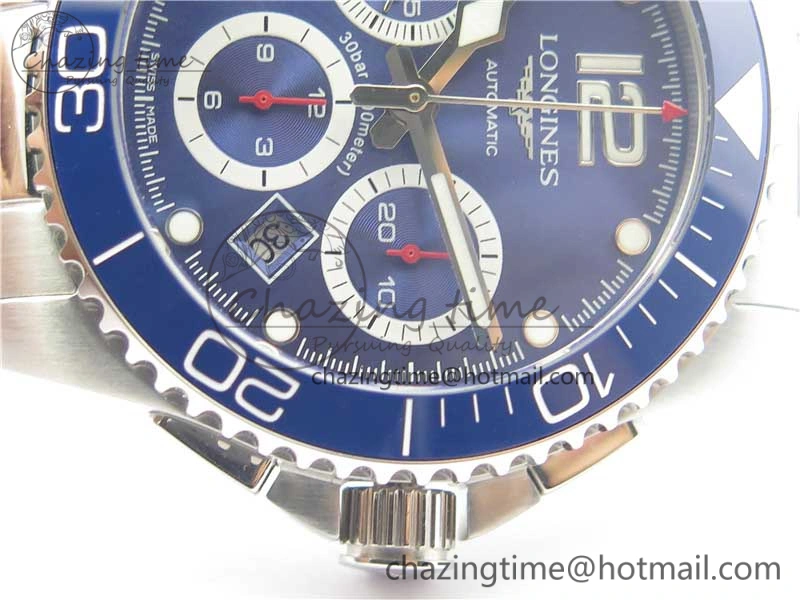 HydroConquest Chrono SS Blue Ceramic Bezel OXF Best Edition Blue Dial on SS Bracelet A Comfortable 7579