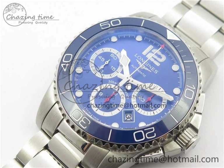 HydroConquest Chrono SS Blue Ceramic Bezel OXF Best Edition Blue Dial on SS Bracelet A Comfortable 7579