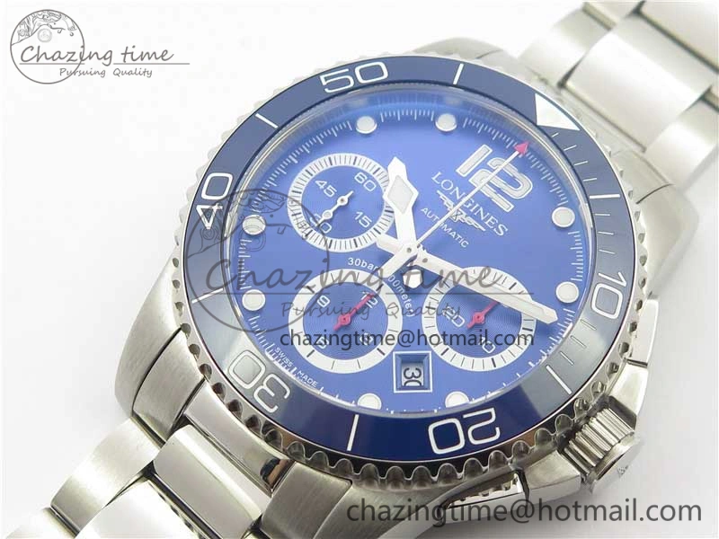 HydroConquest Chrono SS Blue Ceramic Bezel OXF Best Edition Blue Dial on SS Bracelet A Comfortable 7579