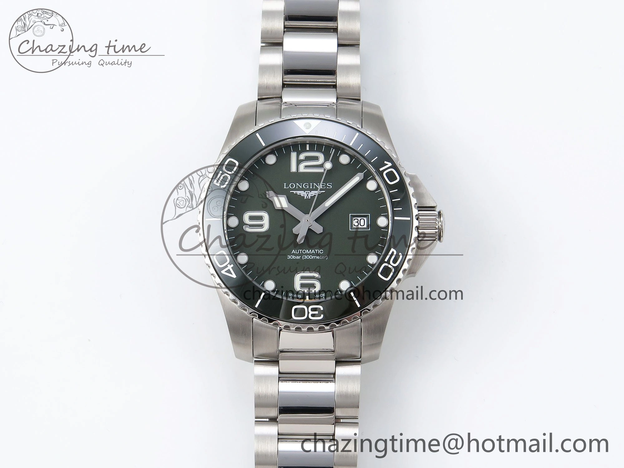 Hydroconquest 43mm SS Green Ceramic Bezel XF 1:1 Best Edition Green Dial on SS Bracelet L Compact 7548