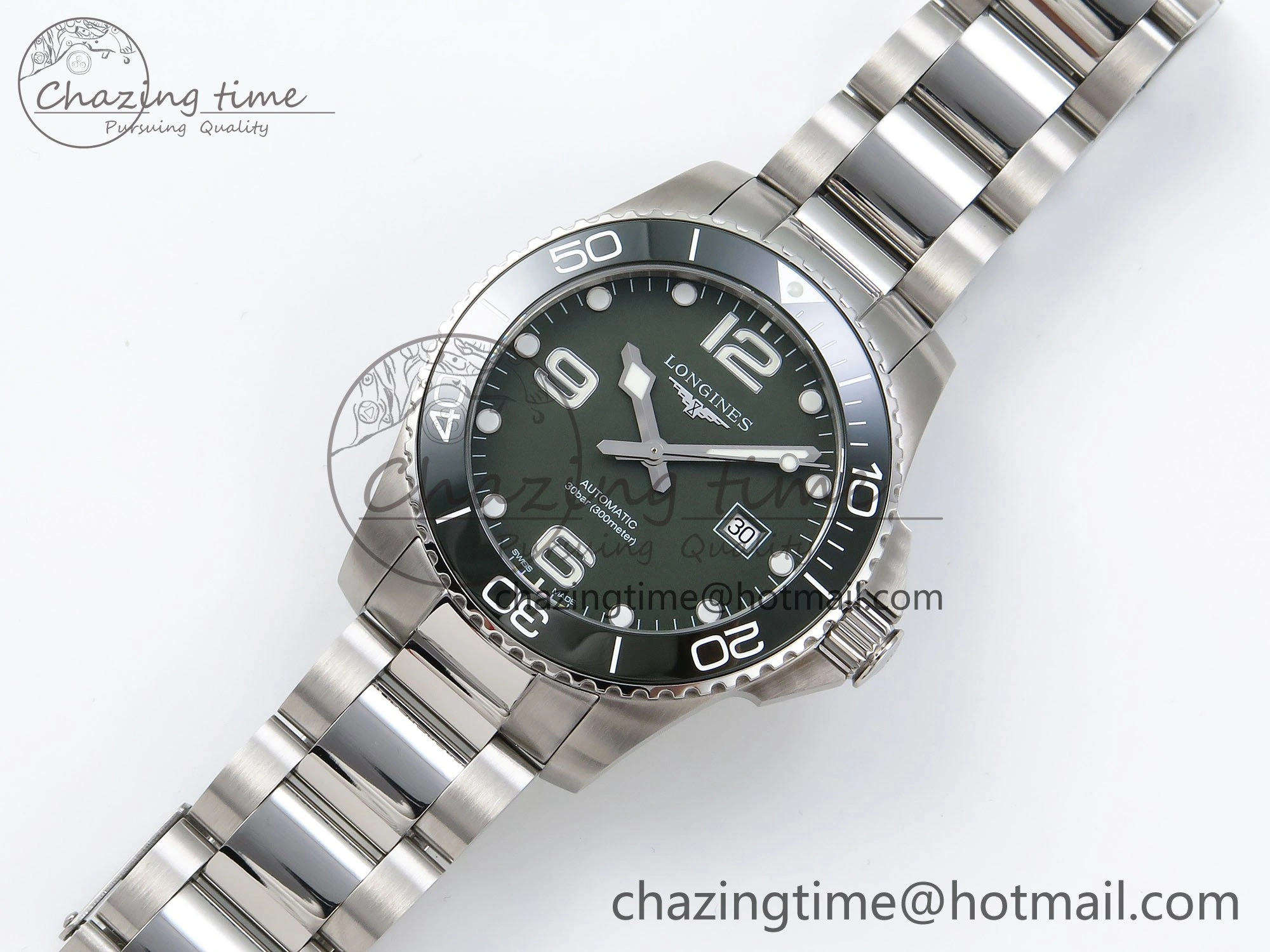 Hydroconquest 43mm SS Green Ceramic Bezel XF 1:1 Best Edition Green Dial on SS Bracelet L Compact 7548