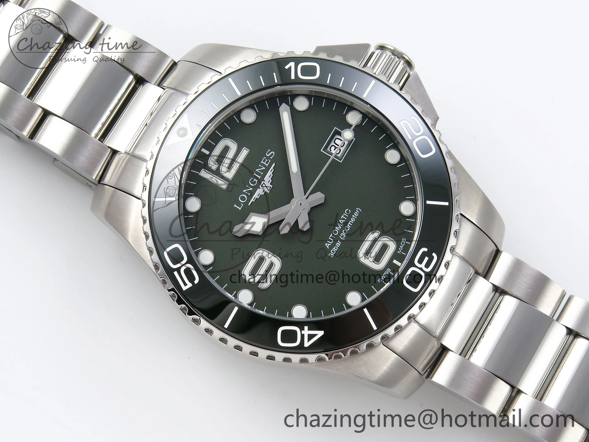 Hydroconquest 43mm SS Green Ceramic Bezel XF 1:1 Best Edition Green Dial on SS Bracelet L Compact 7548