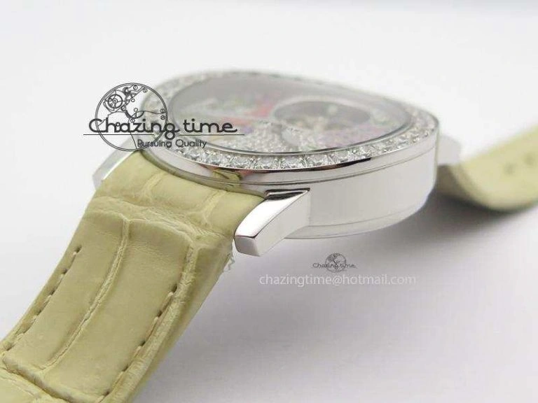 ModernLook I Giardini Di Bulgari Tourbillon Full Paved Diamonds SS Diamonds Dial On Beige Leather Strap 5840