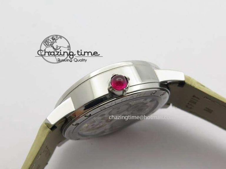 ModernLook I Giardini Di Bulgari Tourbillon Full Paved Diamonds SS Diamonds Dial On Beige Leather Strap 5840