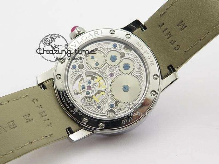 ModernLook I Giardini Di Bulgari Tourbillon Full Paved Diamonds SS Diamonds Dial On Beige Leather Strap 5840