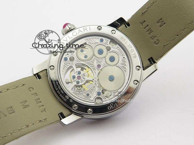 ModernLook I Giardini Di Bulgari Tourbillon Full Paved Diamonds SS Diamonds Dial On Beige Leather Strap 5840