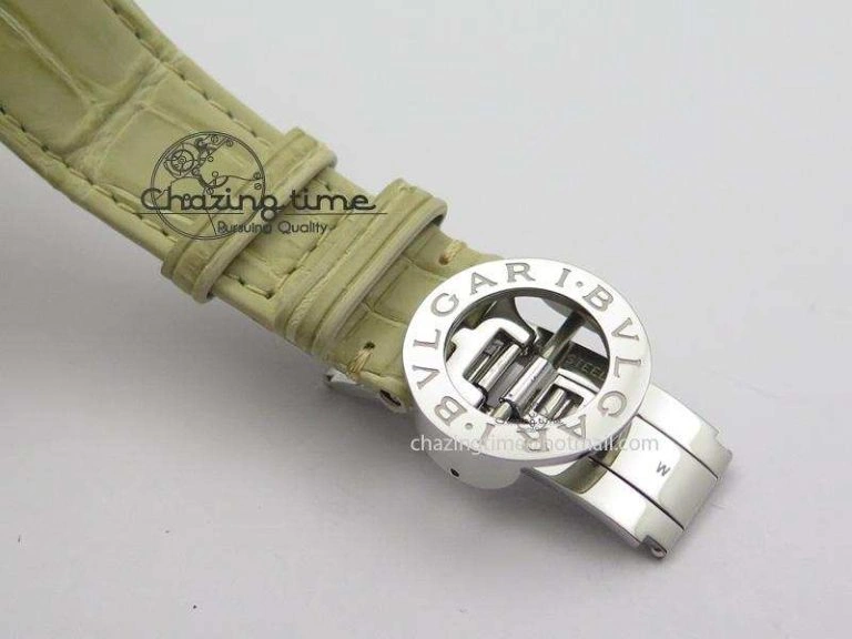 ModernLook I Giardini Di Bulgari Tourbillon Full Paved Diamonds SS Diamonds Dial On Beige Leather Strap 5840