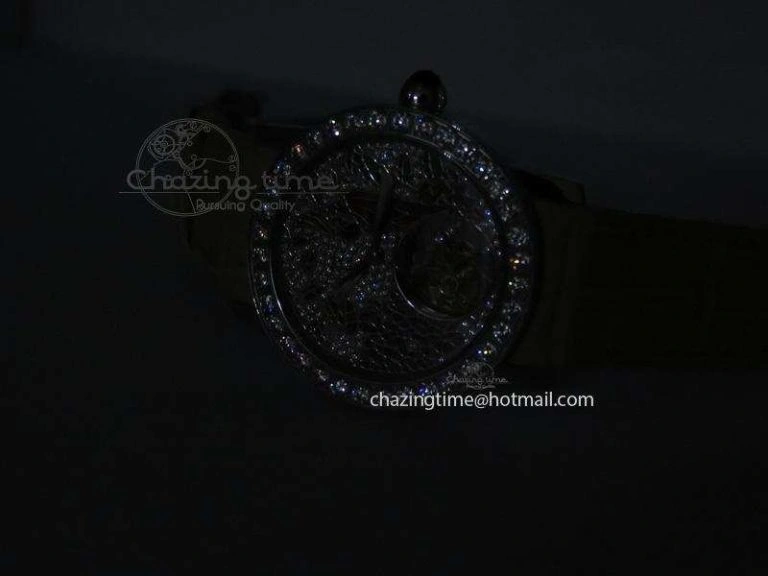 ModernLook I Giardini Di Bulgari Tourbillon Full Paved Diamonds SS Diamonds Dial On Beige Leather Strap 5840