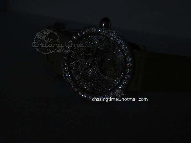ModernLook I Giardini Di Bulgari Tourbillon Full Paved Diamonds SS Diamonds Dial On Beige Leather Strap 5840