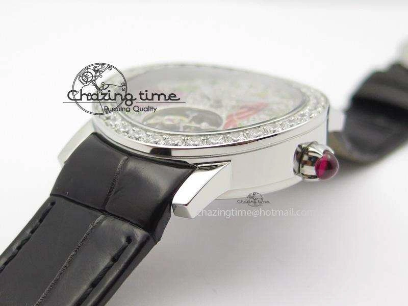 Practical I Giardini Di Bulgari Tourbillon Full Paved Diamonds SS Diamonds Dial On Black Leather Strap 5842