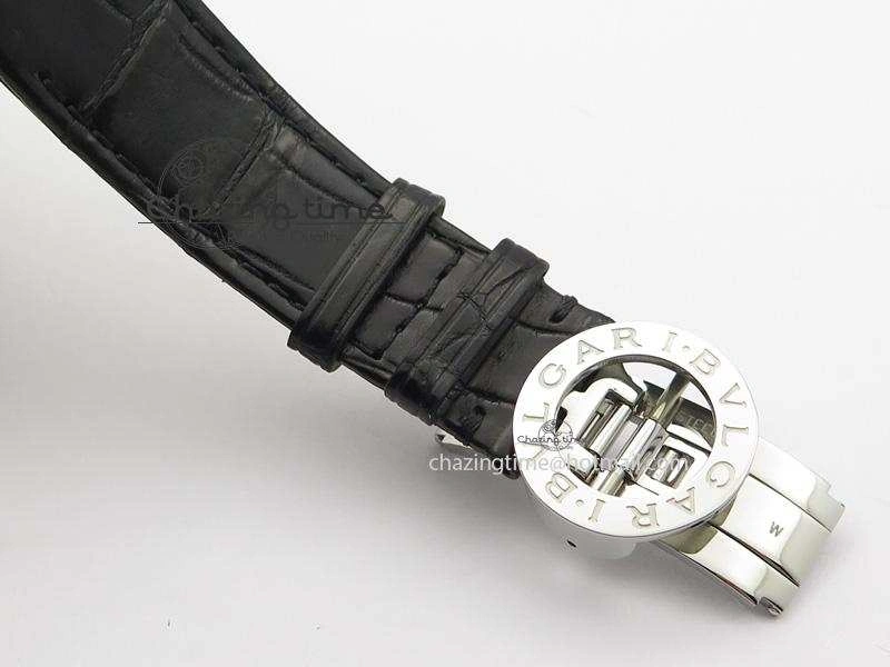 Practical I Giardini Di Bulgari Tourbillon Full Paved Diamonds SS Diamonds Dial On Black Leather Strap 5842