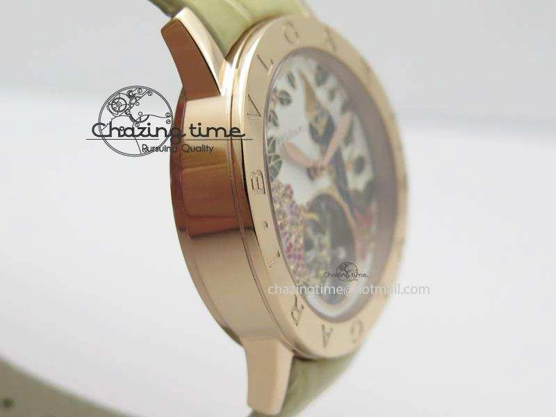 ZeroBulk I Giardini Di Bulgari Tourbillon RG Parrot Dial On Beige Croco Strap 5839