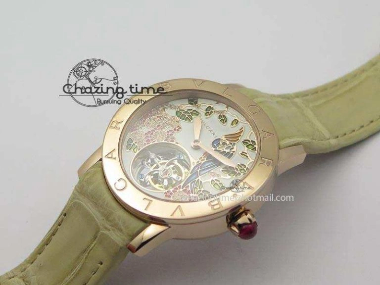 ZeroBulk I Giardini Di Bulgari Tourbillon RG Parrot Dial On Beige Croco Strap 5839