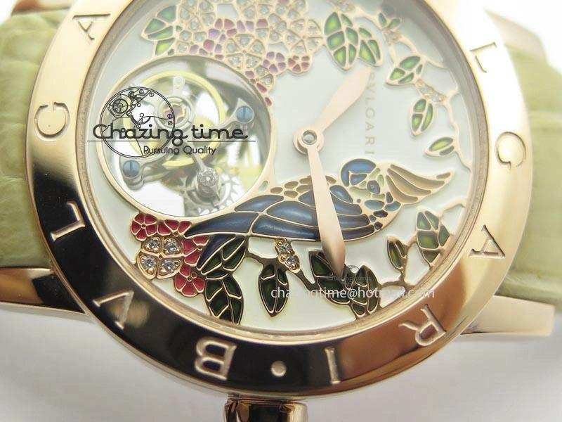 ZeroBulk I Giardini Di Bulgari Tourbillon RG Parrot Dial On Beige Croco Strap 5839