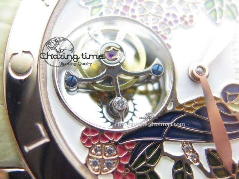 ZeroBulk I Giardini Di Bulgari Tourbillon RG Parrot Dial On Beige Croco Strap 5839