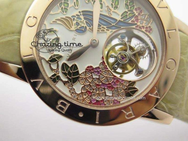 ZeroBulk I Giardini Di Bulgari Tourbillon RG Parrot Dial On Beige Croco Strap 5839