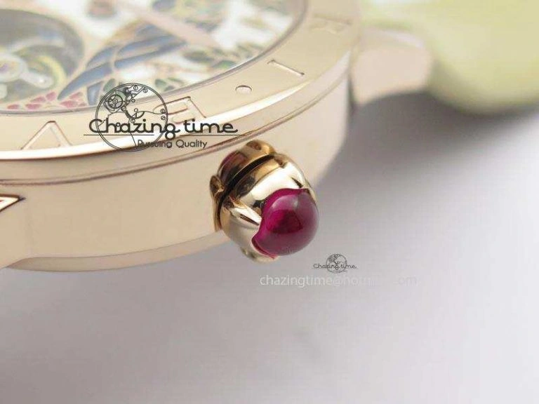 ZeroBulk I Giardini Di Bulgari Tourbillon RG Parrot Dial On Beige Croco Strap 5839