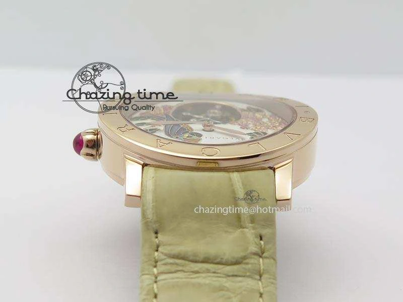 ZeroBulk I Giardini Di Bulgari Tourbillon RG Parrot Dial On Beige Croco Strap 5839