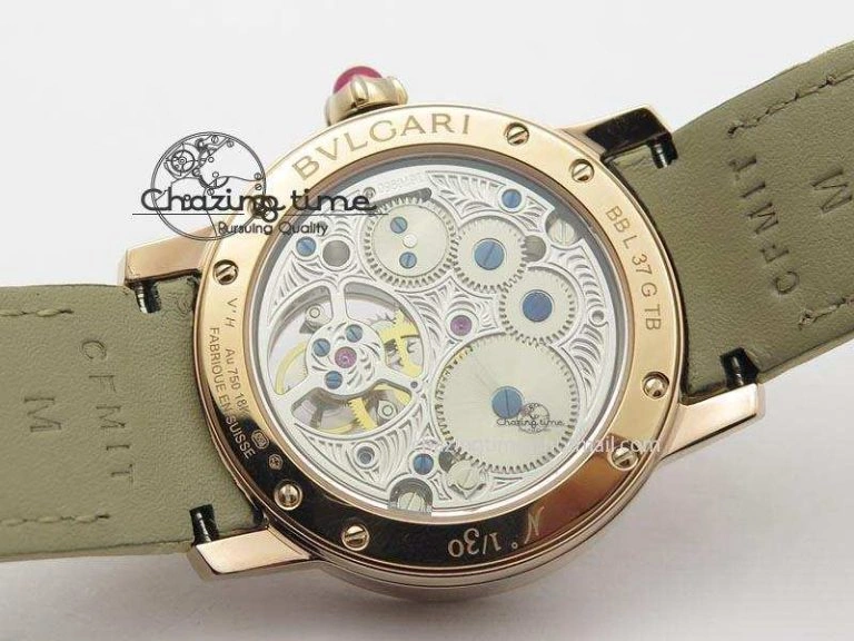ZeroBulk I Giardini Di Bulgari Tourbillon RG Parrot Dial On Beige Croco Strap 5839