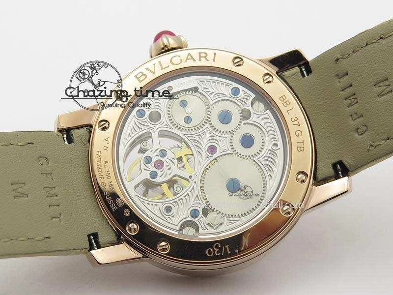 ZeroBulk I Giardini Di Bulgari Tourbillon RG Parrot Dial On Beige Croco Strap 5839
