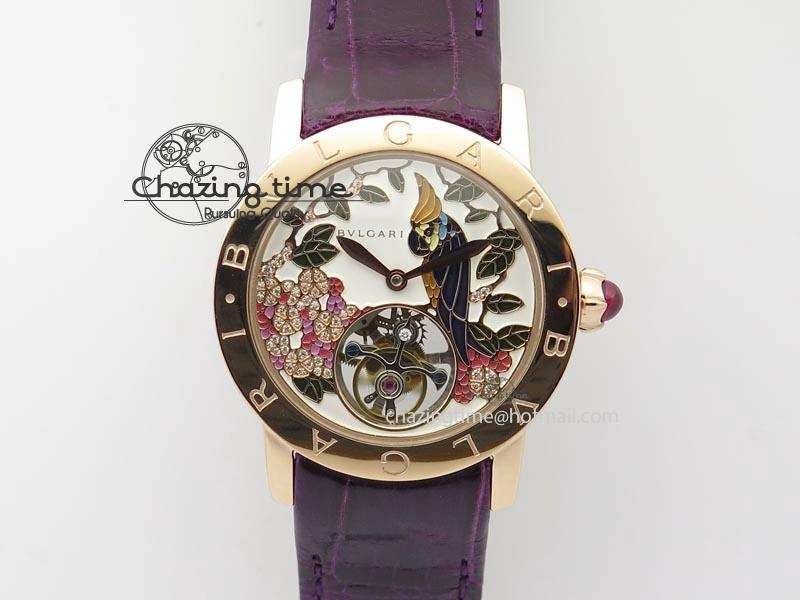 ZeroBulk I Giardini Di Bulgari Tourbillon RG Parrot Dial On Beige Croco Strap 5839