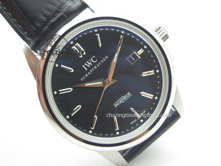 Reliable Ingeniuer St.Laurens SS Black Dial MK 1:1 Best Edition On Black Leather Strap  A 7367
