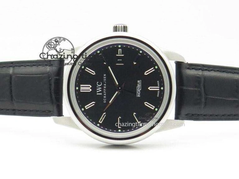 Reliable Ingeniuer St.Laurens SS Black Dial MK 1:1 Best Edition On Black Leather Strap  A 7367