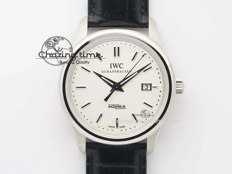 Comfortable Ingeniuer St.Laurens SS White Dial MK 1:1 Best Edition On Black Leather Strap A 7363