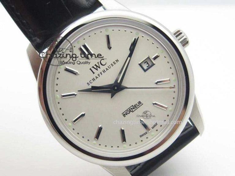 Comfortable Ingeniuer St.Laurens SS White Dial MK 1:1 Best Edition On Black Leather Strap A 7363
