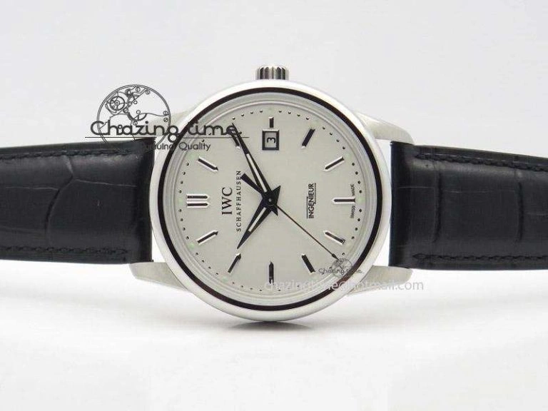 Comfortable Ingeniuer St.Laurens SS White Dial MK 1:1 Best Edition On Black Leather Strap A 7363