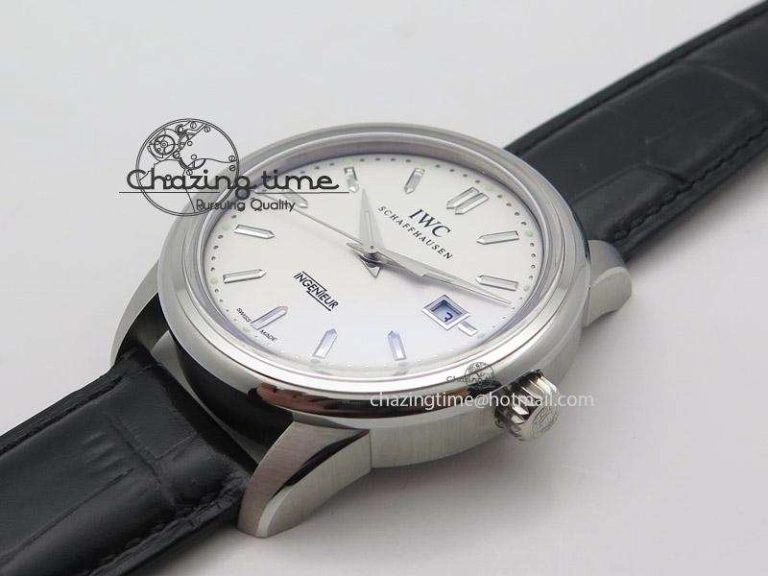 Comfortable Ingeniuer St.Laurens SS White Dial MK 1:1 Best Edition On Black Leather Strap A 7363
