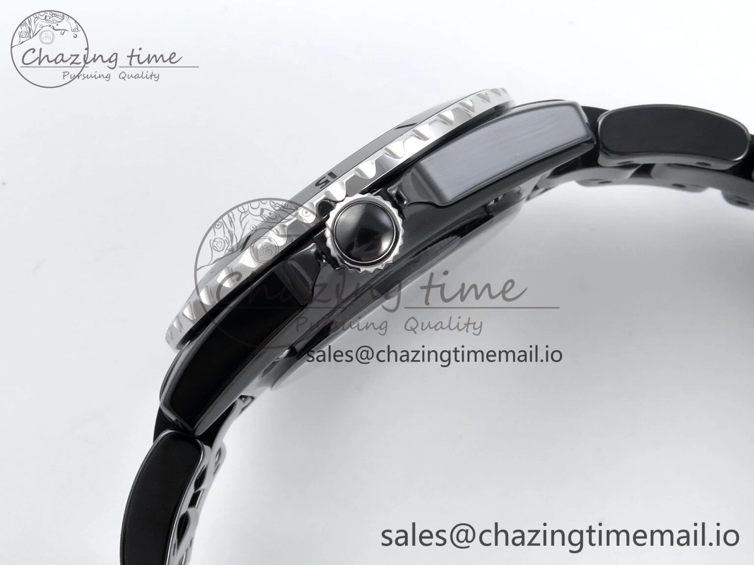 OnTrend J13 33mm Black Ceramic HTF 1:1 Best Edition Black Boy Pattern Dial on Bracelet A12. 6437