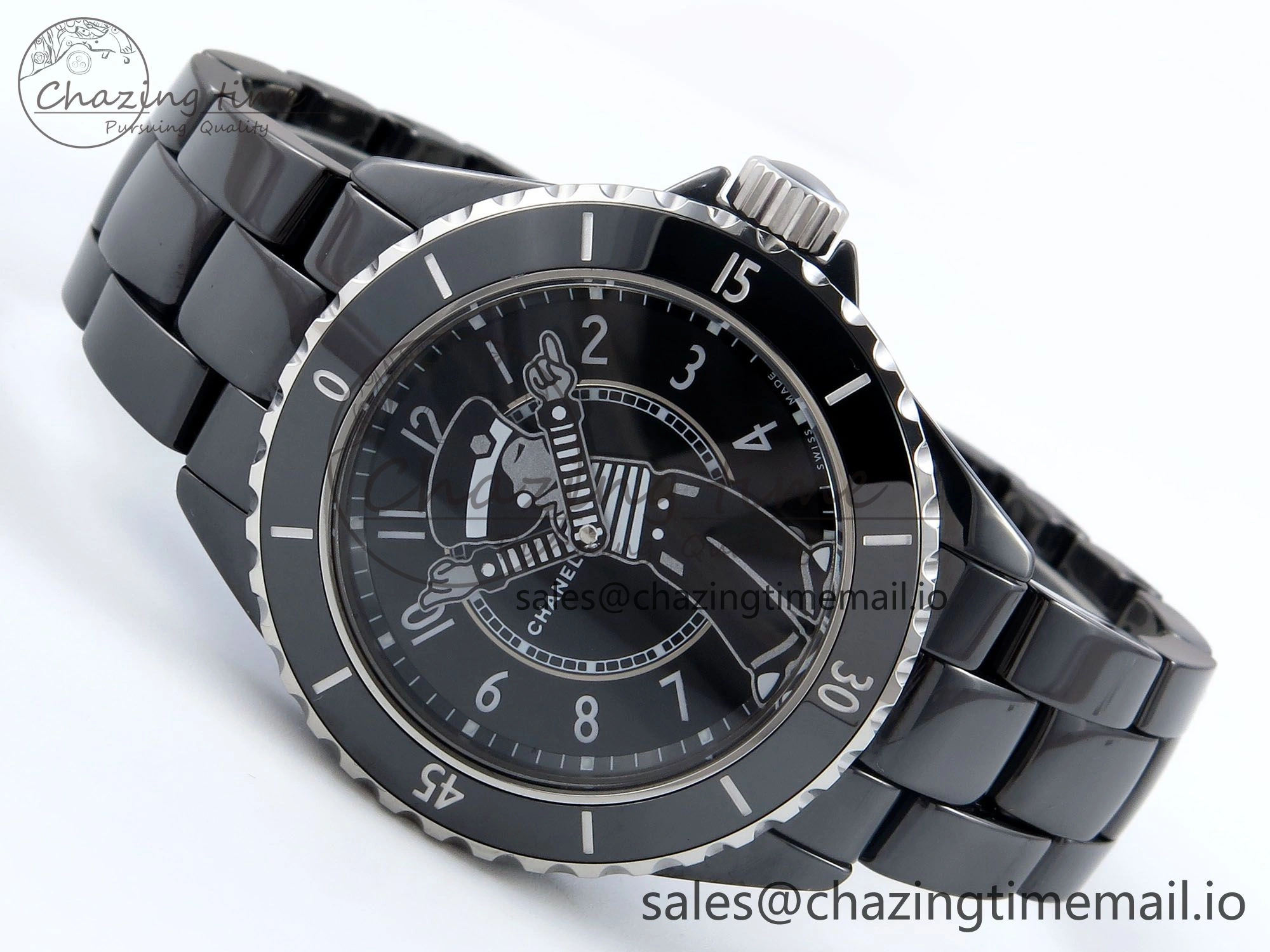 OnTrend J13 33mm Black Ceramic HTF 1:1 Best Edition Black Boy Pattern Dial on Bracelet A12. 6437