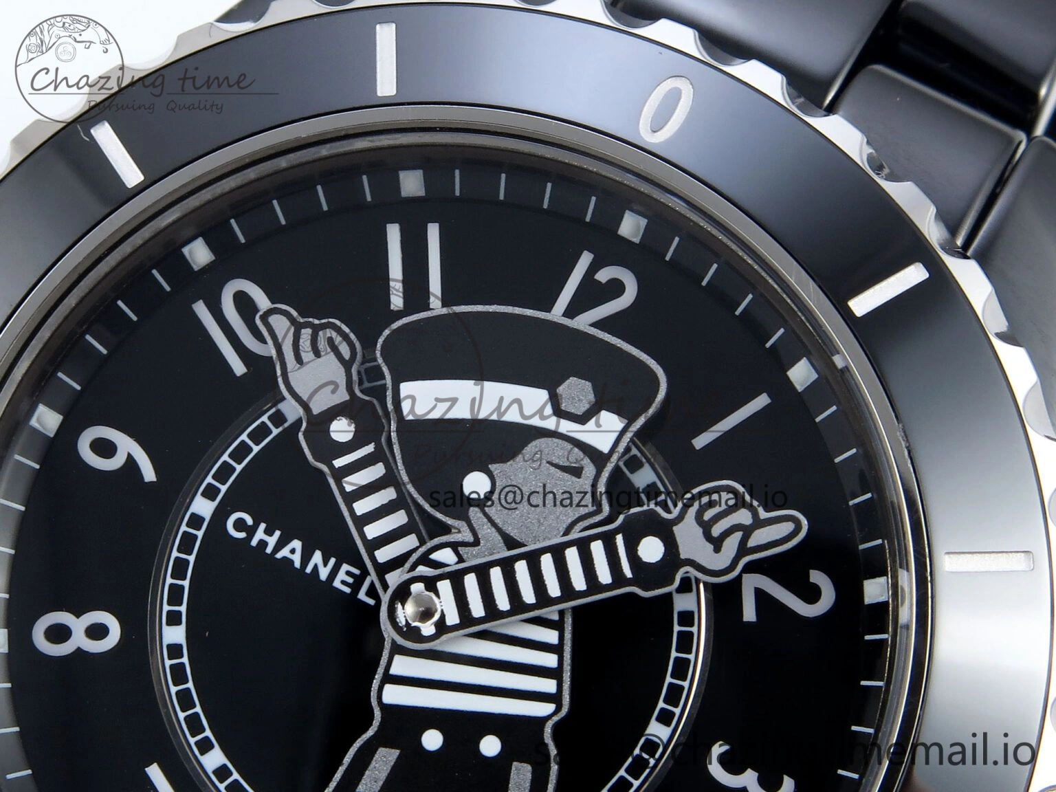 OnTrend J13 33mm Black Ceramic HTF 1:1 Best Edition Black Boy Pattern Dial on Bracelet A12. 6437
