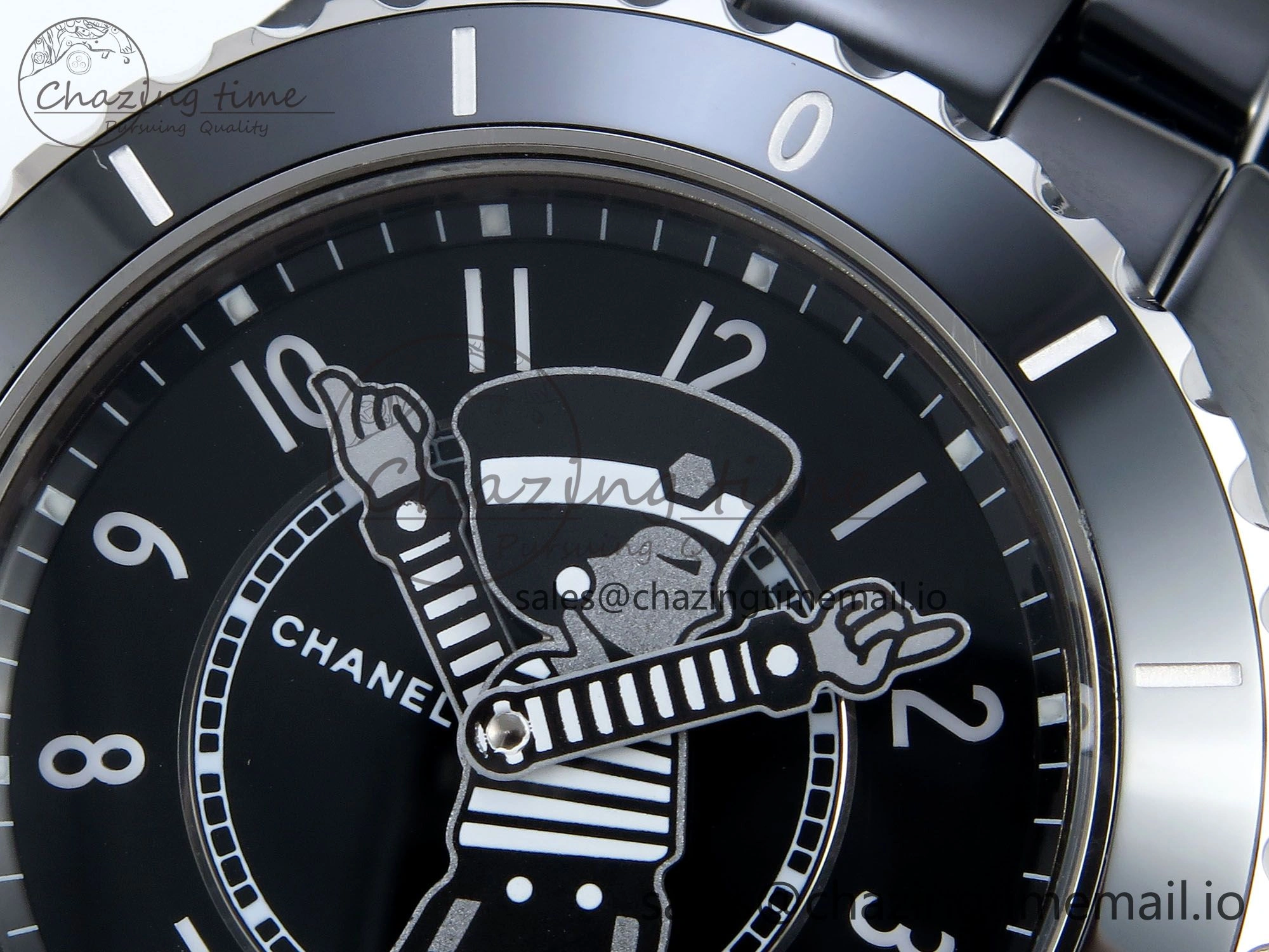OnTrend J13 33mm Black Ceramic HTF 1:1 Best Edition Black Boy Pattern Dial on Bracelet A12. 6437